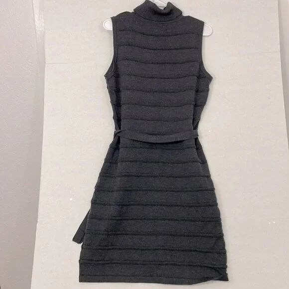 Calvin Klein Sweater Dress, Sleeveless Turtleneck, Matching Belt, Gray, Large - Picture 6 of 10